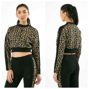Puma Wild Pack Leopard Cropped Half Zip Pullover Size L Large